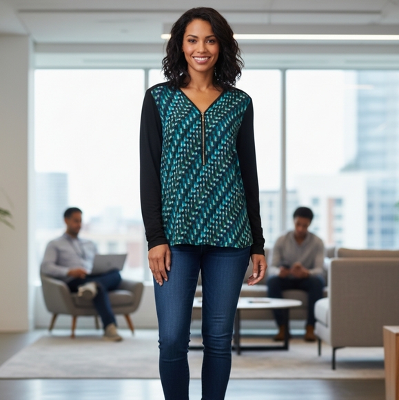 Adrianna Papell Long Sleeve Blue Pattern - Picture 1 of 9